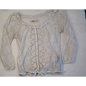 Y2K Ivory Crochet Lace Top XS Fairy Coquette Cottagecore Whimsical Romantic